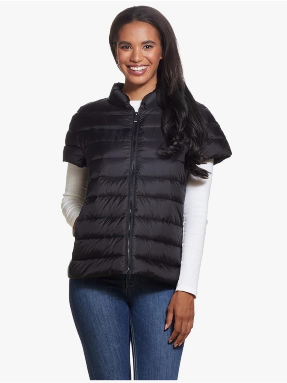 Martha Stewart Short Sleeve Packable Puffer Jacket in Black